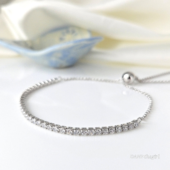 NEW White Gold Sterling Silver Bead Slider Tennis Bracelet - Picture 4 of 11